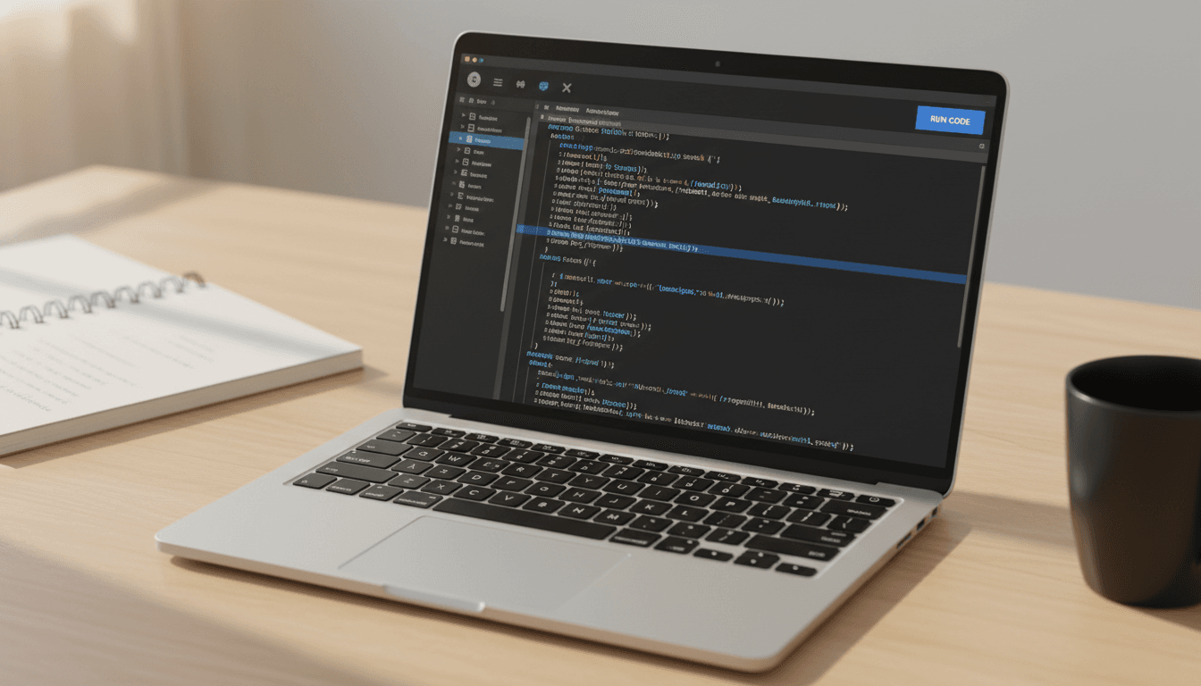 Clean laptop workspace with minimalist interface design