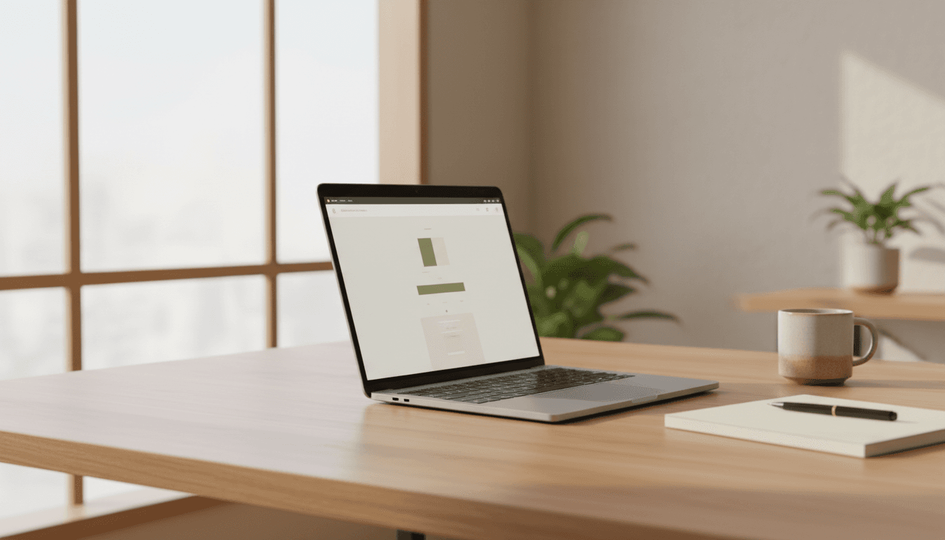 Laptop displaying web design work at a clean modern desk